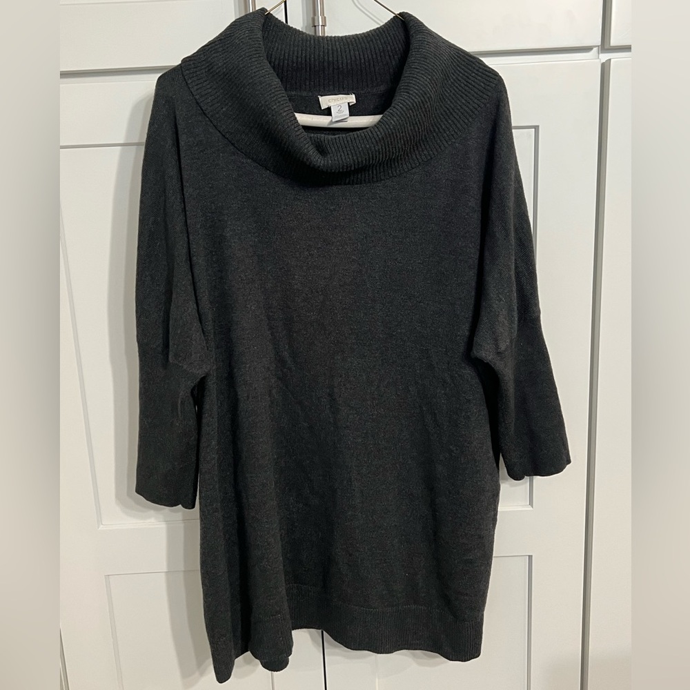 Chico’s gray cowl neck sweater; Size 2; good condition